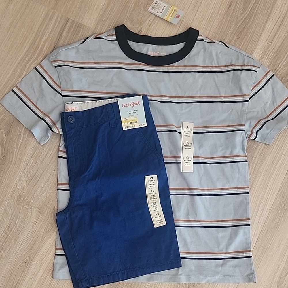 Cat & Jack Blue Striped Kids Shirt Shorts Set